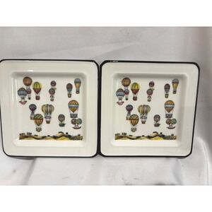 Brunelli Italy Hot Air Balloon‎ Ceramic Square Plates Set of 2